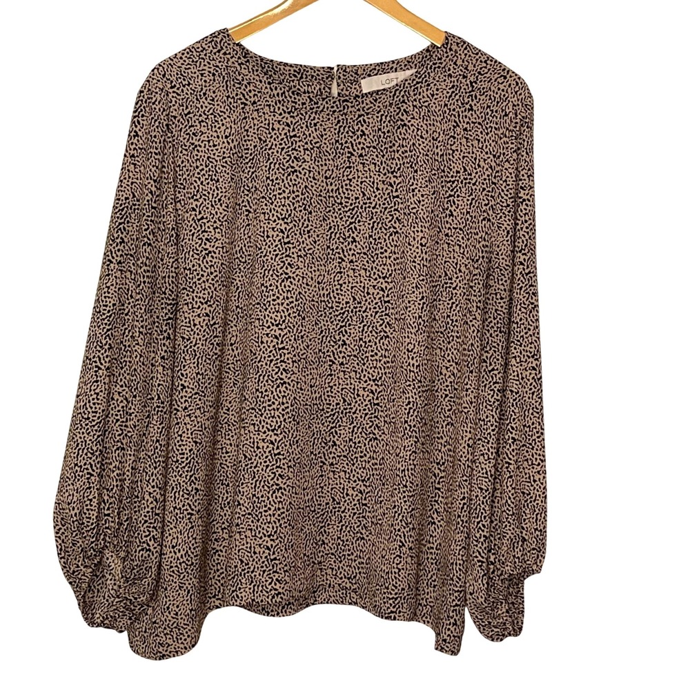 LOFT‎ Women's Animal Print Long Sleeve Blouse Top, Beige Black Large
